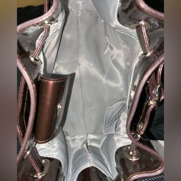 BEIJO LUXO SHOULDER BUCKET BAG DRAWSTRING PURSE PATENT LEATHER BROWN 10 X 12 - Picture 4 of 4